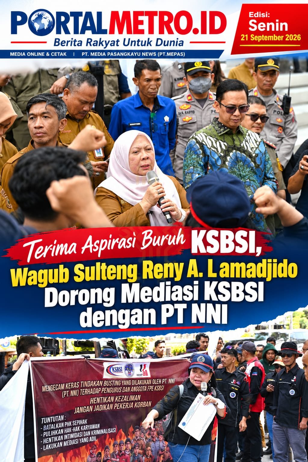 Terima Aspirasi Buruh KSBSI, Wagub Sulteng Reny A.Lamadjido Dorong Mediasi KSBSI dengan PT NNI